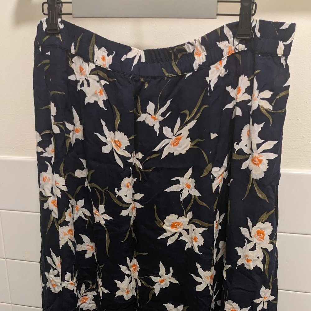 Navy tropical floral maxi skirt